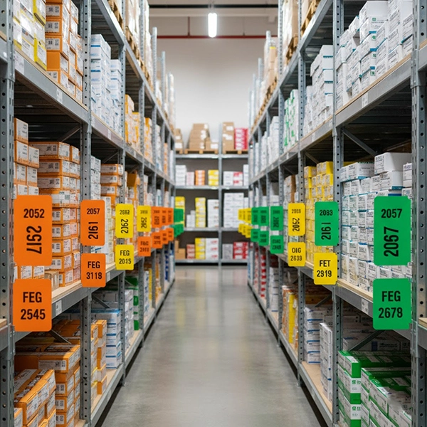 قفسه‌بندی انبار با برچسب‌گذاری رنگی برای اجرای FEFO و مدیریت تاریخ انقضا