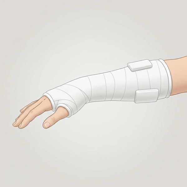 Educational view of tidy edge finishing and targeted reinforcements to improve comfort and safety in a fiberglass cast