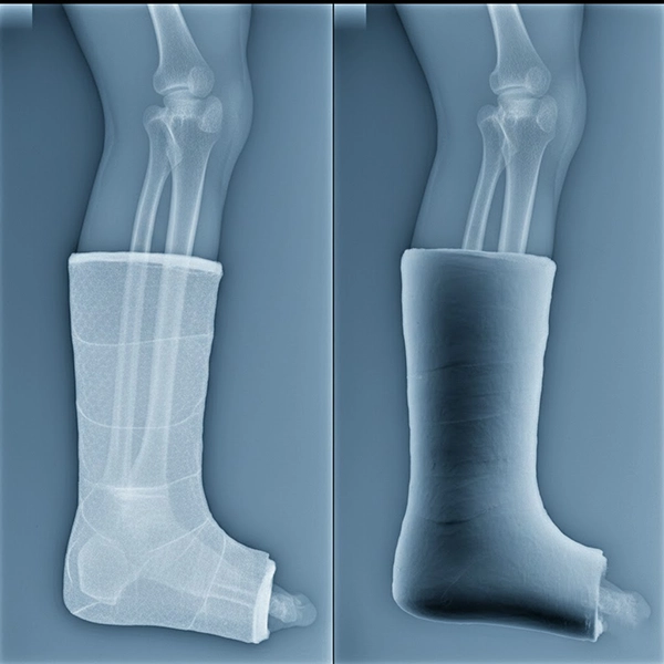 مقایسه نمای رادیولوژی: رادیولوسنسی بالای فایبرگلاس در برابر سایه‌دهی بیشتر گچ POP