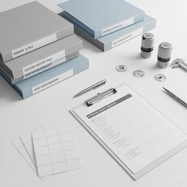 میز مستندسازی کیفیت با پرونده فنی، چک‌لیست‌های ممیزی و برچسب‌گذاری انطباق برای محصول پزشکی