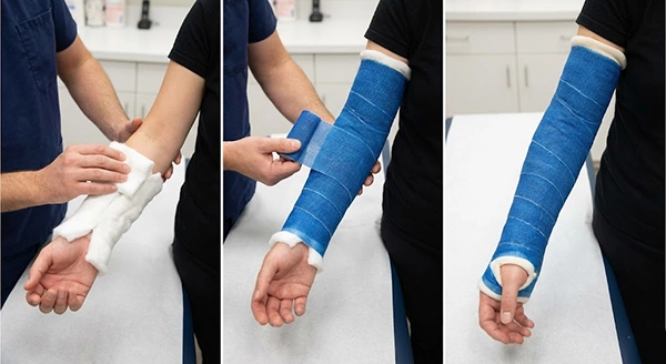 کست کوتاه اندام فوقانی برای شکستگی دیستال رادیوس؛ پدینگ تقویت‌شده در نواحی استایلوئید و لبه‌گیری نرم