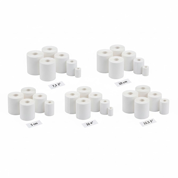 نمای چیدمان آموزشی عرض‌ها و طول‌های مختلف باند فایبرگلاس برای انتخاب سریع و دقیق