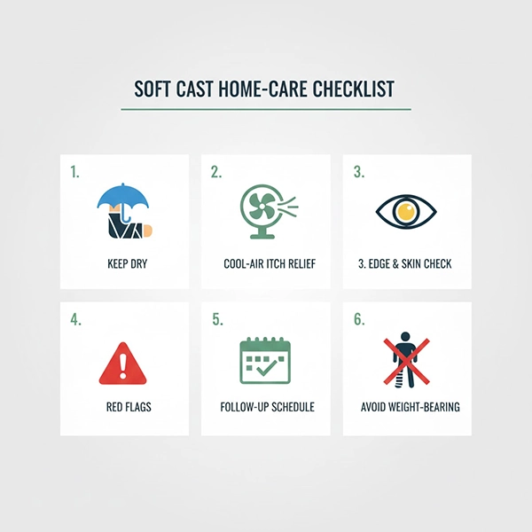 چک‌لیست خانگی سافت‌کست: خشک‌نگه‌داشتن، کنترل خارش با هوای خنک، پایش علائم هشدار و زمان پیگیری