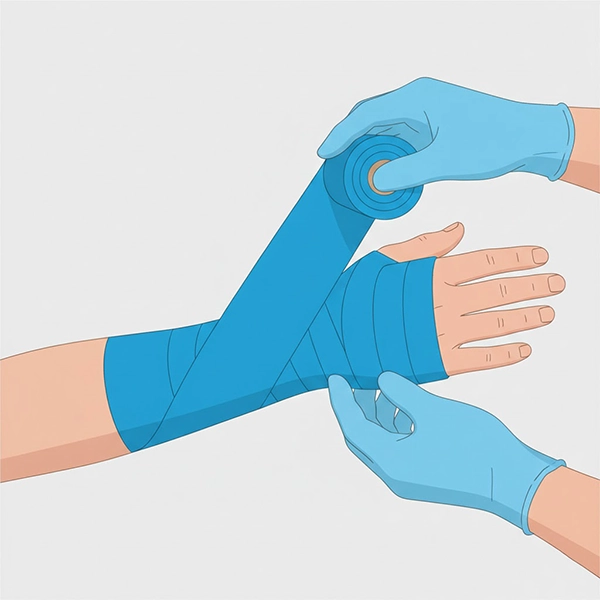 طرح آموزشی هم‌پوشانی 30 تا 50 درصد در باند فایبرگلاس برای ایجاد ضخامت یکنواخت و نیمه‌صلب