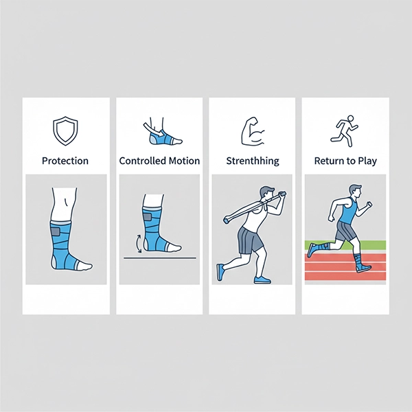 پروتکل مرحله‌ای بازگشت به ورزش با سافت‌کست از فاز حفاظت تا تمرین اختصاصی و مسابقه