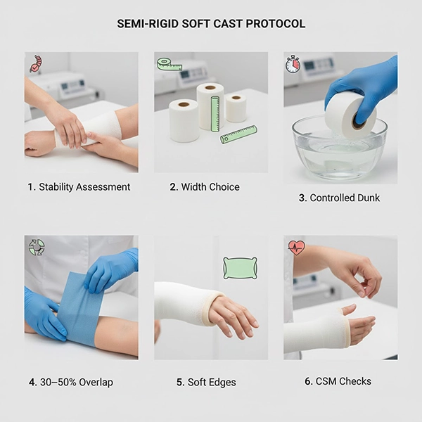 فلوچارت عملی پروتکل بی‌حرکت‌سازی نیمه‌صلب: ارزیابی پایداری، انتخاب عرض رول، لایه‌گذاری، کنترل CSM و برنامهٔ پیگیری