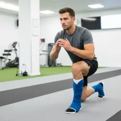 ورزشکار در حال انجام تمرین سبک با حمایت سافت‌کست روی مچ پا در محیط تمرینی