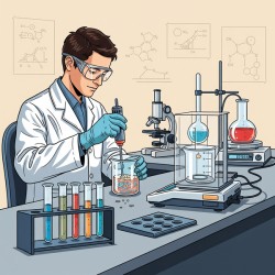 آزمایشگاه پزشکی با دانشمند در حال ترکیب رزین پلیمری و فیبر برای تولید کامپوزیت پیشرفته